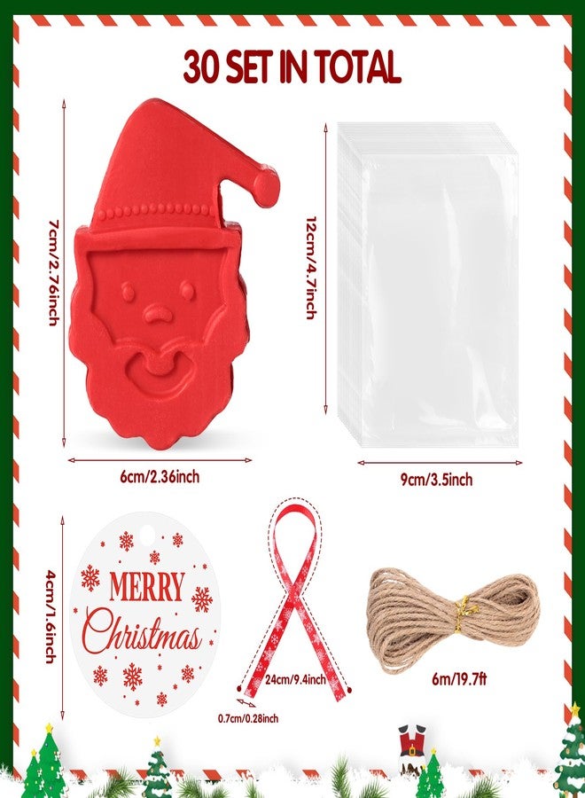 Heigble 90 Pcs Christmas Soap Bars Christmas Gift Bulk with 30 Holiday Glycerin Snowflake Xmas Tree Santa Clause Gingerbread Men Soap 30 Bag 30 Tag for Guest Coworker Bathroom(Red,Santa Claus) - Image 2